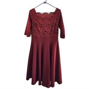 Brand New MissMay Floral Lace Midi Cocktail Dress Maroon Women's XL